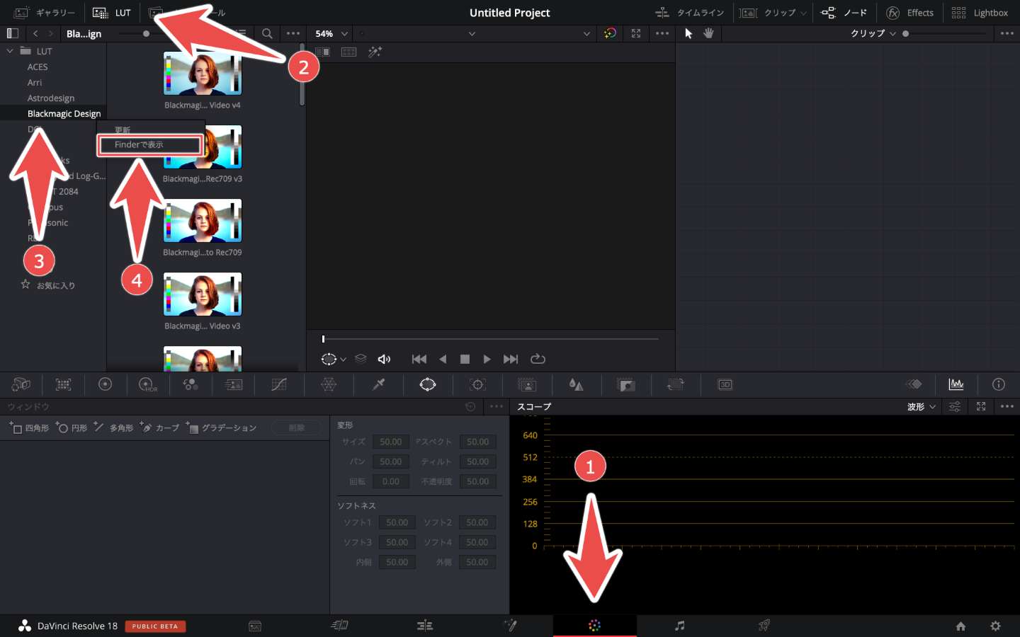 DaVinci ResolveへのLUTの読み込み1